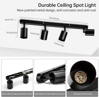 Lustra Clasica Moderna, LC500/4BK cu Proiector Liniar, 4XGU10, Metal, Negru, Becuri Neincluse