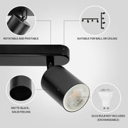 Lustra Clasica Moderna, LC500/4BK cu Proiector Liniar, 4XGU10, Metal, Negru, Becuri Neincluse
