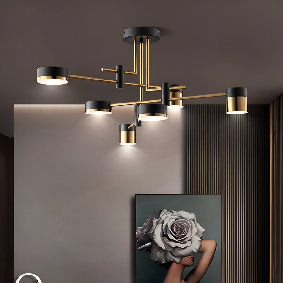Lustra LED Moderna Ionitus 72W Negru si Auriu, Brate, Lumina Calda/Neutra/Rece 3000K/4000K/6000K, Metal si Acril