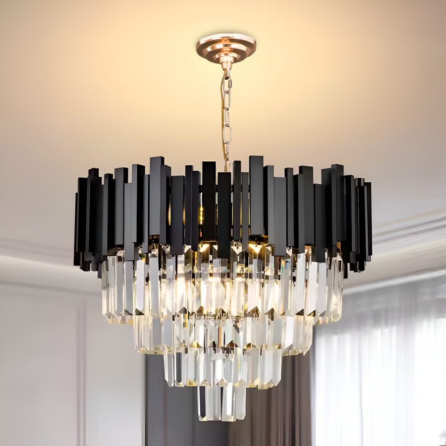 Candelabru Cristal BLOIS Eleganza 8xE14, Diametru 49cm, Negru, Inaltime Reglabila