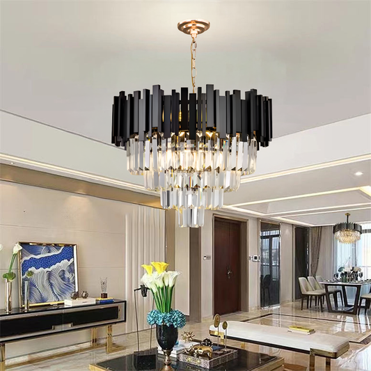 Candelabru Cristal BLOIS Eleganza 8xE14, Diametru 49cm, Negru, Inaltime Reglabila