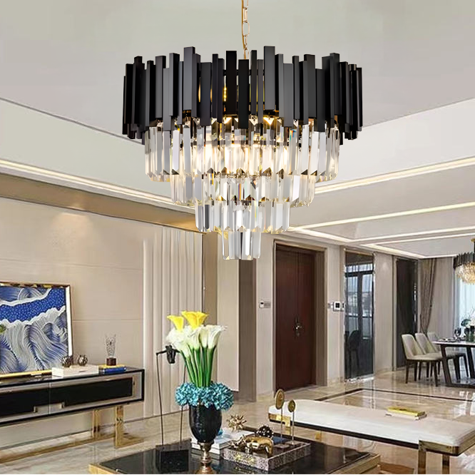 Candelabru Cristal BLOIS Eleganza 8xE14, Diametru 50cm, Negru, Inaltime Reglabila