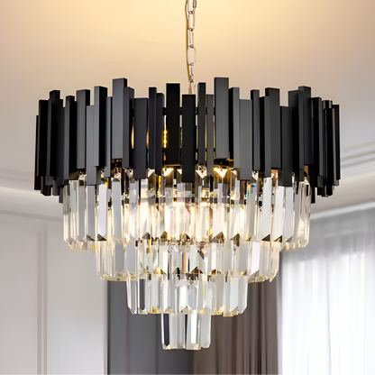 Candelabru Cristal BLOIS Eleganza 8xE14, Diametru 50cm, Negru, Inaltime Reglabila