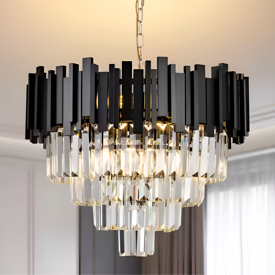 Candelabru Cristal BLOIS Eleganza 8xE14, Diametru 50cm, Negru, Inaltime Reglabila