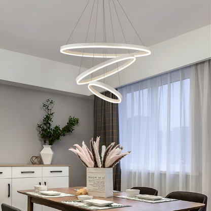Lustra LED suspendata cu telecomanda SERENA 85W, 60cm, 3 Cercuri, lumina Rece/Calda/Neutra, Dimabila, Alb, Inaltime Reglabila