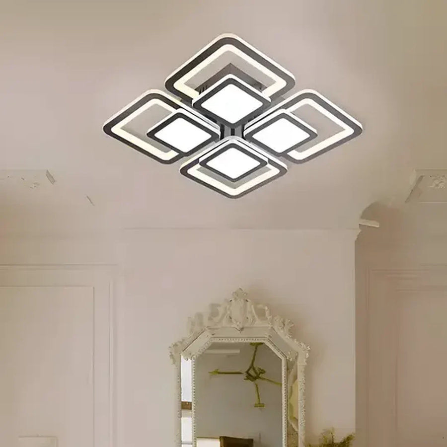 Lustra LED cu telecomanda SUSAN 96W, 4 Patrate, lumina Rece/Calda/Neutra, Dimabila, Negru