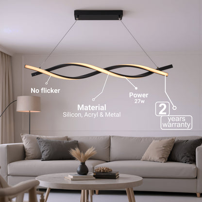 Lustra LED Suspendata cu Telecomanda, FLUX, 27W, 116cm, Lumina Rece/Calda/Neutra 3000K/4000K/6000K, Dimabila, Negru, Inaltime Reglabila, Metal si Silicon