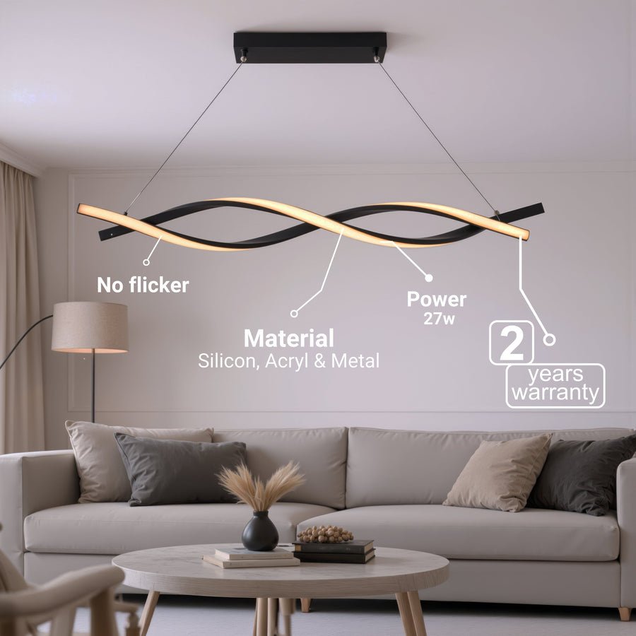 Lustra LED Suspendata cu Telecomanda, FLUX, 27W, 116cm, Lumina Rece/Calda/Neutra 3000K/4000K/6000K, Dimabila, Negru, Inaltime Reglabila, Metal si Silicon