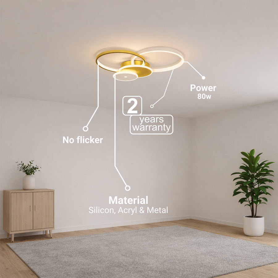 Lustra LED cu telecomanda KILLIAN 80W, 4 Cercuri, lumina Rece/Calda/Neutra, Dimabila, Auriu