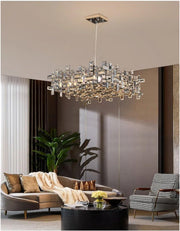 Candelabru Cristal RZ-2/500x500GD , 10xE14, Diametru 50cm, Auriu Lucios, Inaltime Reglabila, Design Elegant