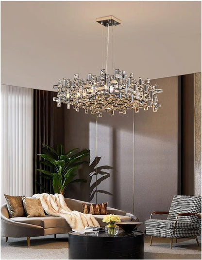Candelabru Cristal RZ-2/500x500GD , 10xE14, Diametru 50cm, Auriu Lucios, Inaltime Reglabila, Design Elegant
