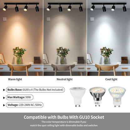 Lustra Clasica Moderna, LC500/4BK cu Proiector Liniar, 4XGU10, Metal, Negru, Becuri Neincluse