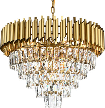 Candelabru Cristal VERSAILLES Supremo, CC900/800GD, 12xE14, Diametru 80cm, Auriu Lucios, Inaltime Reglabila, Metal si Cristal