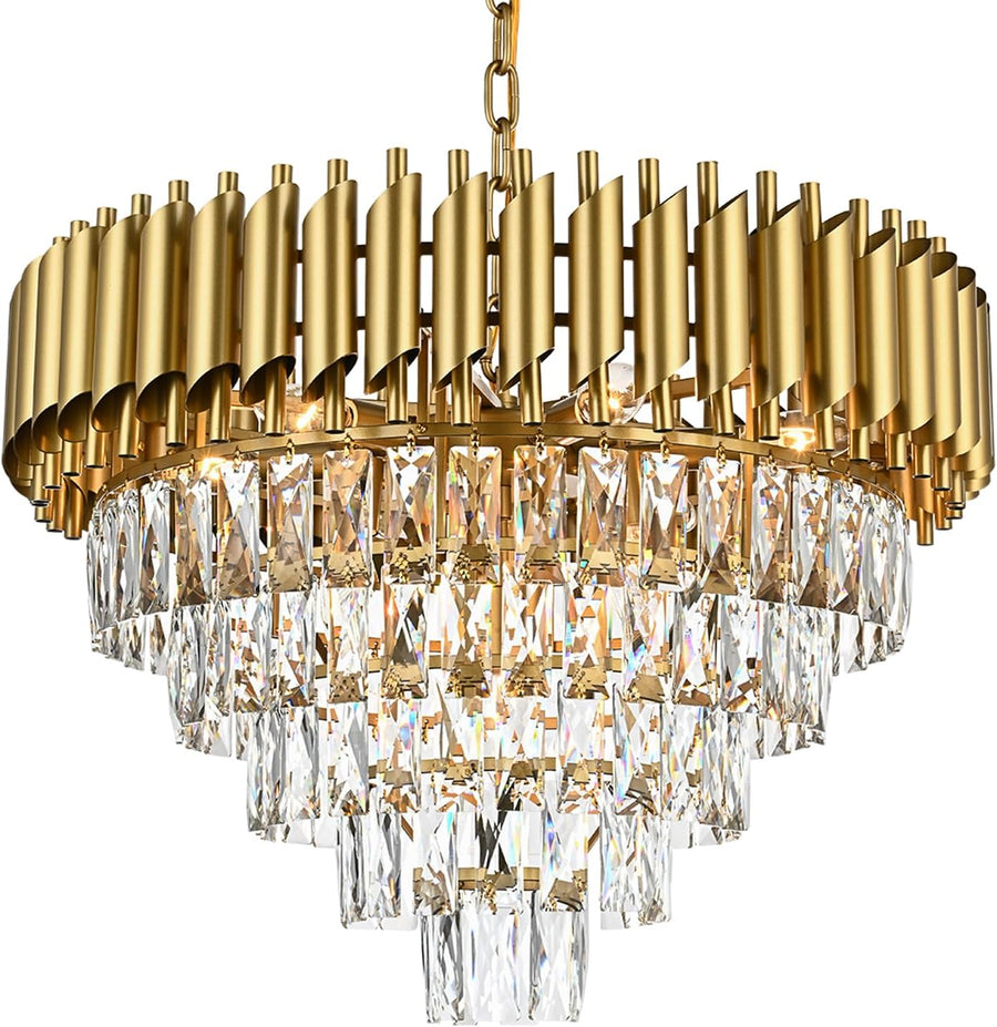 Candelabru Cristal VERSAILLES Supremo, CC900/800GD, 12xE14, Diametru 80cm, Auriu Lucios, Inaltime Reglabila, Metal si Cristal