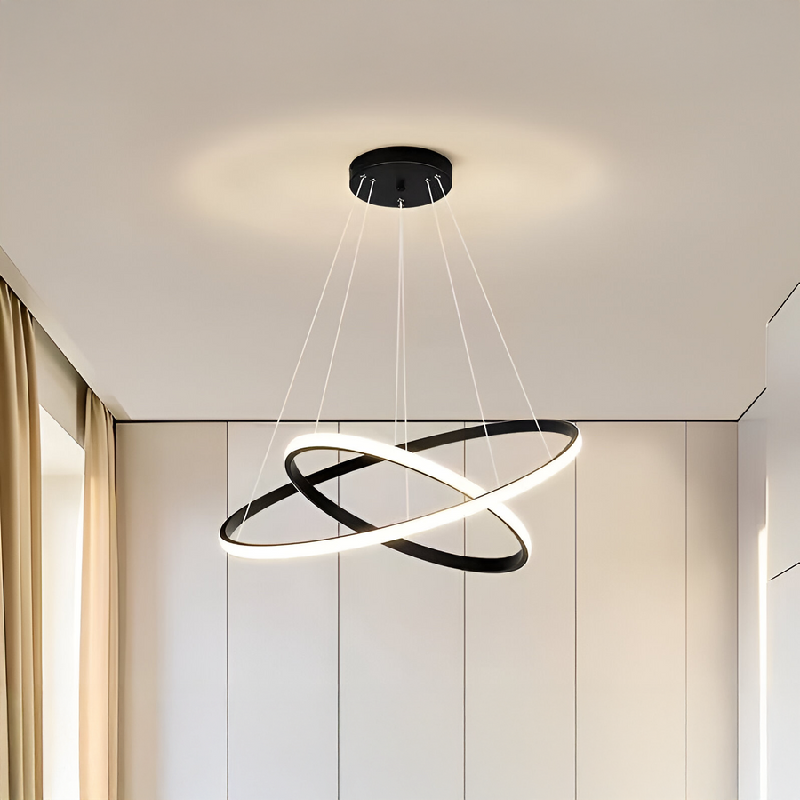 Lustra LED suspendata RICCI 25W, 2 Cercuri, lumina Rece/Calda/Neutra, Negru, Inaltime Reglabila