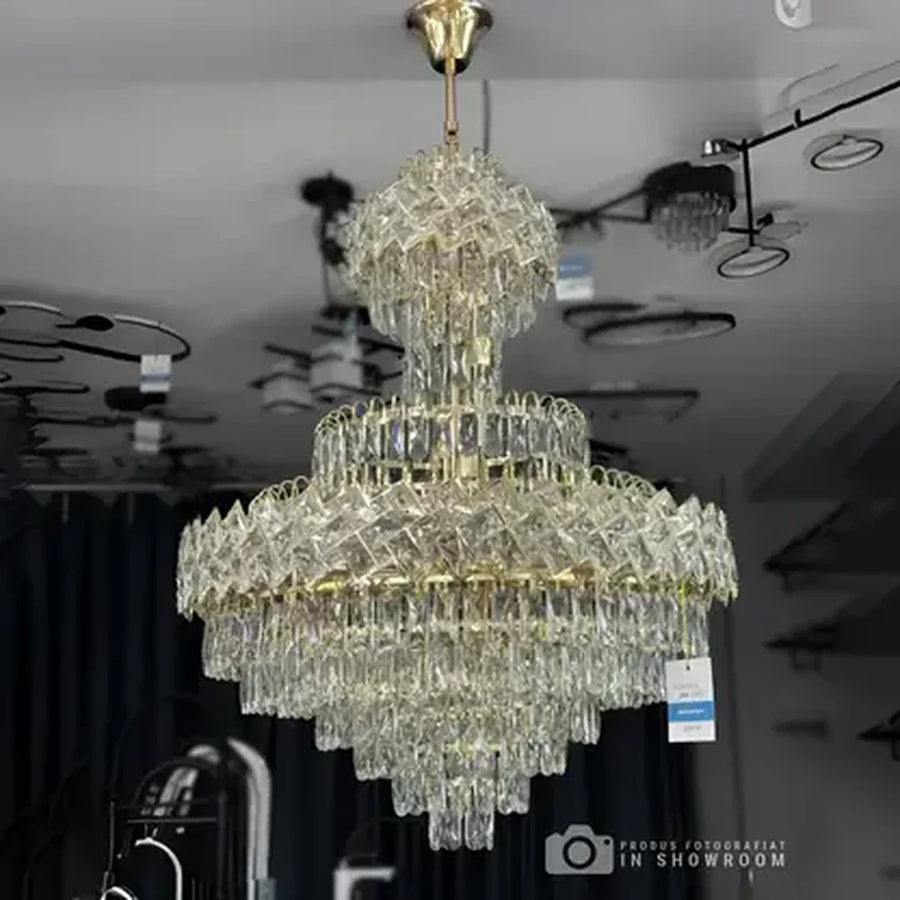 Candelabru Junnut 21*E27, Cristal si Metal, Auriu