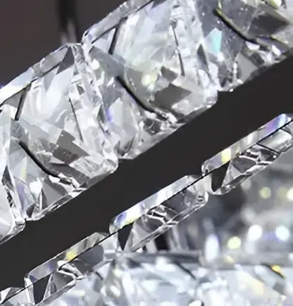 Lustra LED suspendata cu telecomanda si cristal PRISM ANTEA 57W, 2 Cercuri, lumina Rece/Calda/Neutra, Dimabila, Crom Lucios, Inaltime Reglabila
