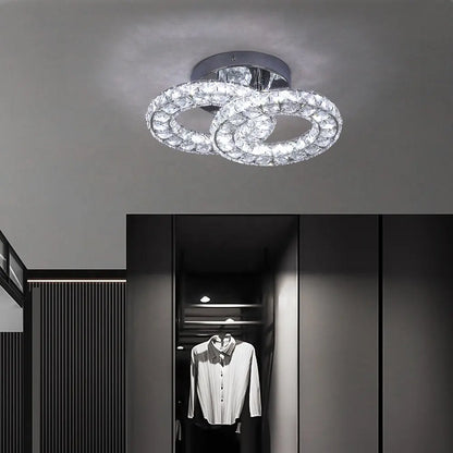Lustra LED si cristal ZABINA 25W, 2 Cercuri, lumina Rece/Calda/Neutra, Crom Lucios