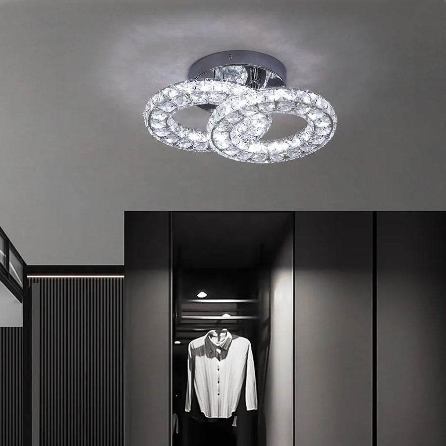 Lustra LED si cristal ZABINA 25W, 2 Cercuri, lumina Rece/Calda/Neutra, Crom Lucios