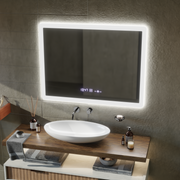 Oglinda LED Rectangulara, 80x60cm, ELANCEE Senzor MotionGlow Marcello, Sistem Dezaburire, Ceas & Termometru, Dimabila