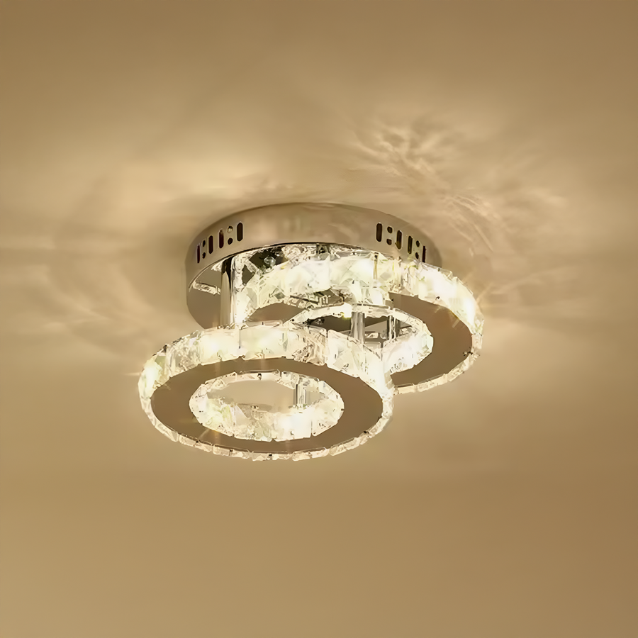 Lustra LED cu cristal ROYALO ROTONDA 26W, 2 Cercuri, lumina Rece/Calda/Neutra, Crom Lucios