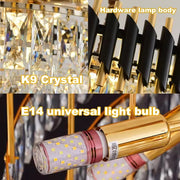 Candelabru Cristal VERSAILLES Eleganza 7x E14, Diametru 49cm, Auriu Lucios si Negru, Inaltime Reglabila