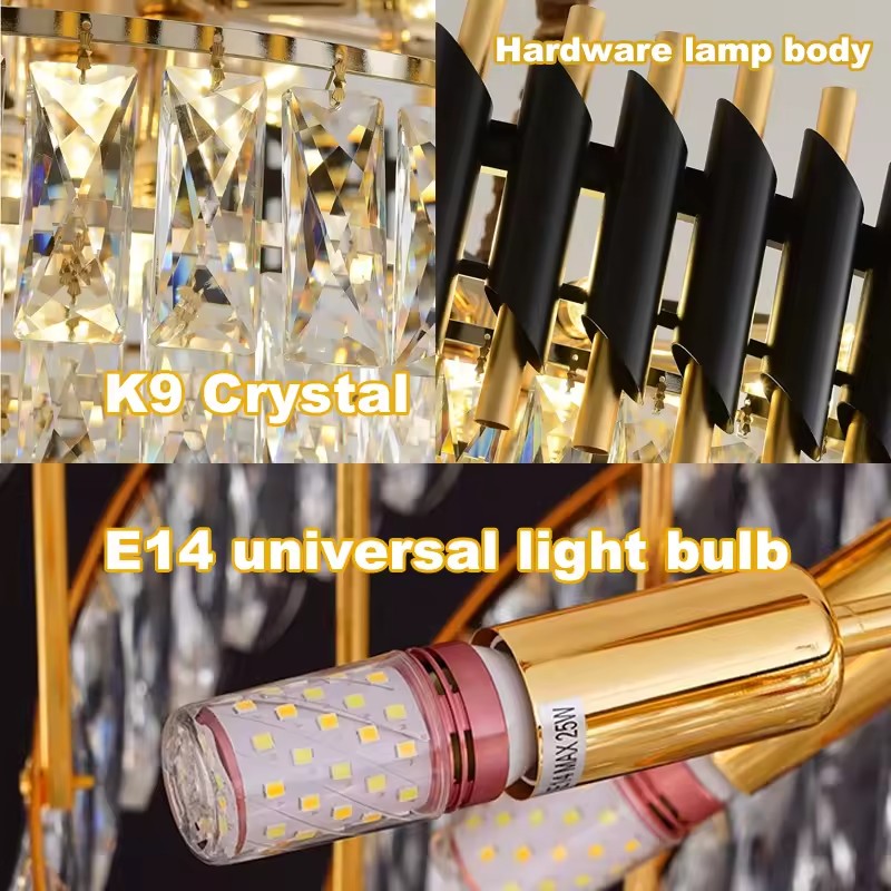 Candelabru Cristal VERSAILLES Eleganza 8x E14, 48 cm, Auriu Lucios si Negru, Inaltime Reglabila