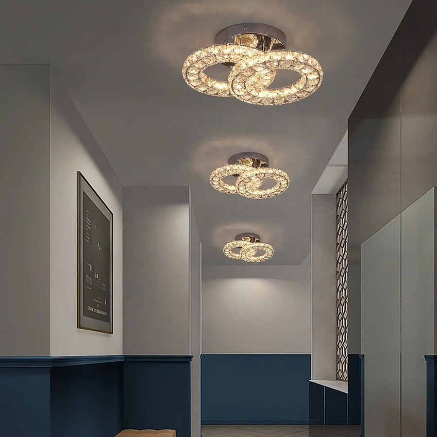 Lustra LED si cristal ZABINA 25W, 2 Cercuri, lumina Rece/Calda/Neutra, Crom Lucios