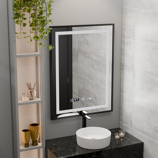 Oglinda LED Rectangulara, 60x80cm, Verite Majeste Noir Motion Glow Marcello, Sistem Dezaburire, Ceas & Termometru, Dimabila