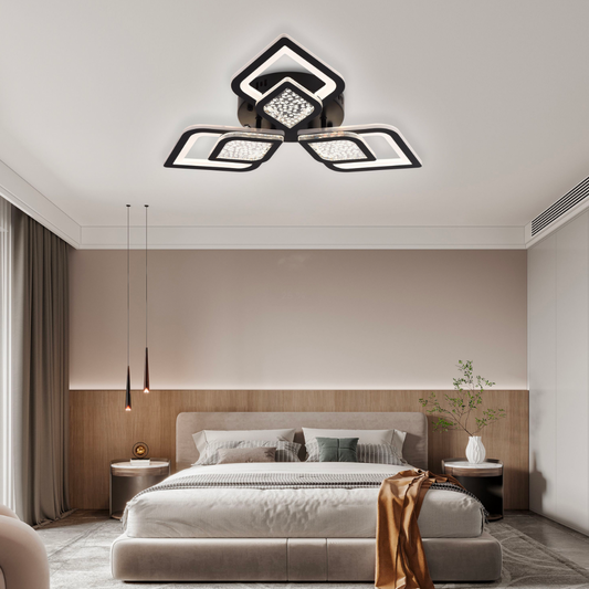 Lustra LED cu telecomanda Lorenzo, 67W, 3 Petale, lumina Rece/Calda/Neutra, Dimabila, Negru
