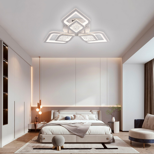 Lustra LED cu telecomanda DALIA 67W, 3 Petale, lumina Rece/Calda/Neutra, Dimabila, Alb