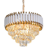 Candelabru Cristal VERSAILLES Eleganza 8x E14, Diametru 50cm, Auriu Lucios si Alb, Inaltime Reglabila