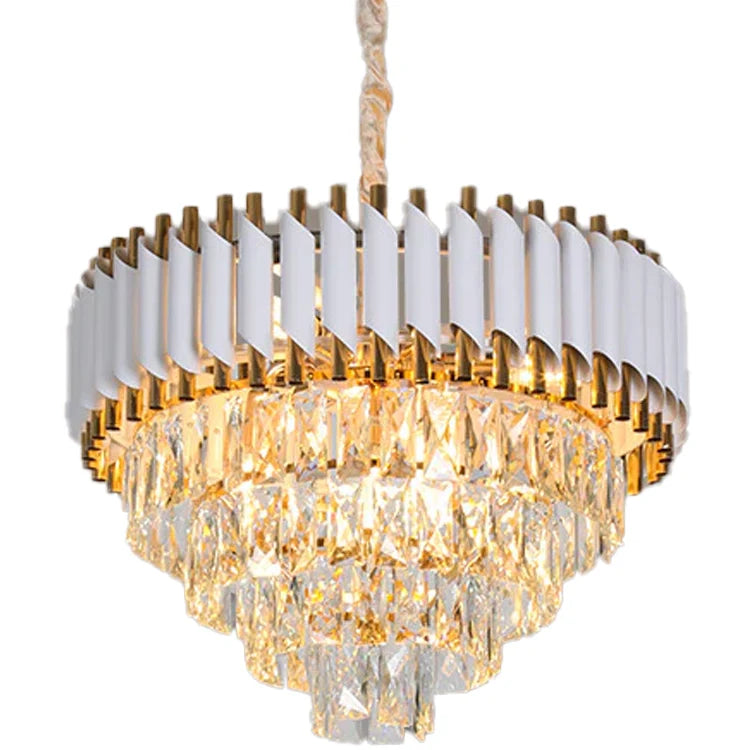 Candelabru Cristal VERSAILLES Eleganza 8x E14, Diametru 50cm, Auriu Lucios si Alb, Inaltime Reglabila