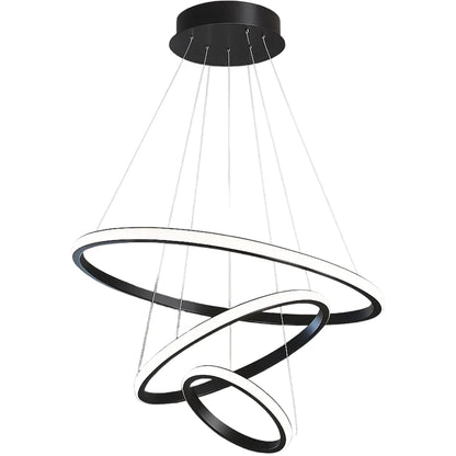 Lustra LED suspendata RICCI 48W, 3 Cercuri, lumina Rece/Calda/Neutra, Negru, Inaltime Reglabila
