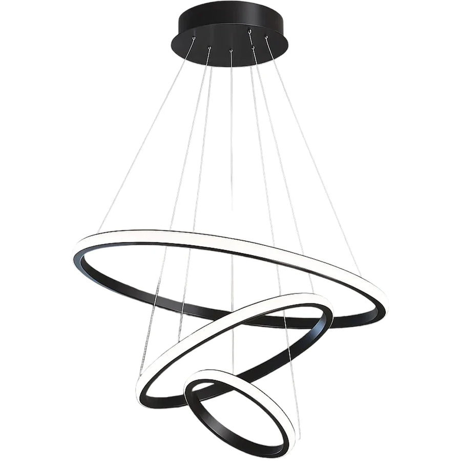 Lustra LED suspendata RICCI 48W, 3 Cercuri, lumina Rece/Calda/Neutra, Negru, Inaltime Reglabila