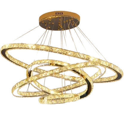 Lustra LED PRISM Luminis, Cristal si Metal, 210W, 4 Cercuri, Dimabila, Lumina Rece/Calda/Neutra, Iluminat Luxos