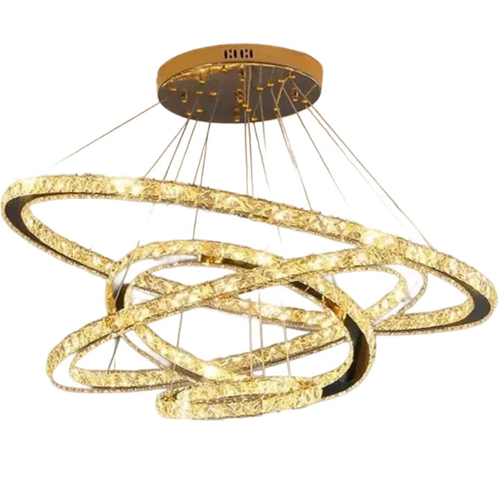 Lustra LED PRISM Luminis, Cristal si Metal, 210W, 4 Cercuri, Dimabila, Lumina Rece/Calda/Neutra, Iluminat Luxos