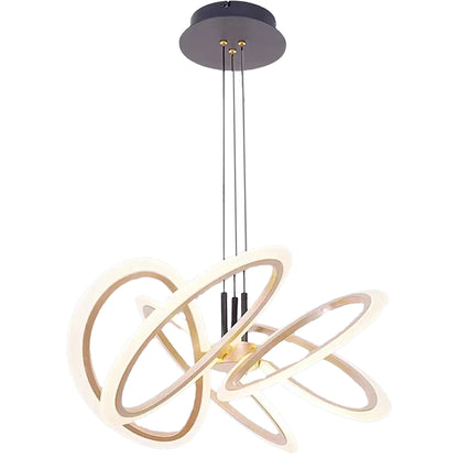 Lustra LED suspendata cu Telecomanda RIMINI 86W, 5 Elemente, lumina Rece/Calda/Neutra, Dimabila, Auriu