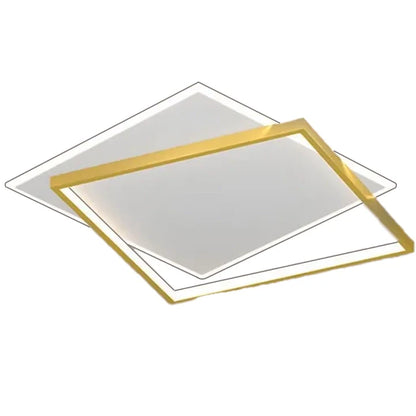 Lustra LED cu telecomanda SOLARA 66W, 2 Patrate, lumina Rece/Calda/Neutra, Dimabila, Auriu Alb