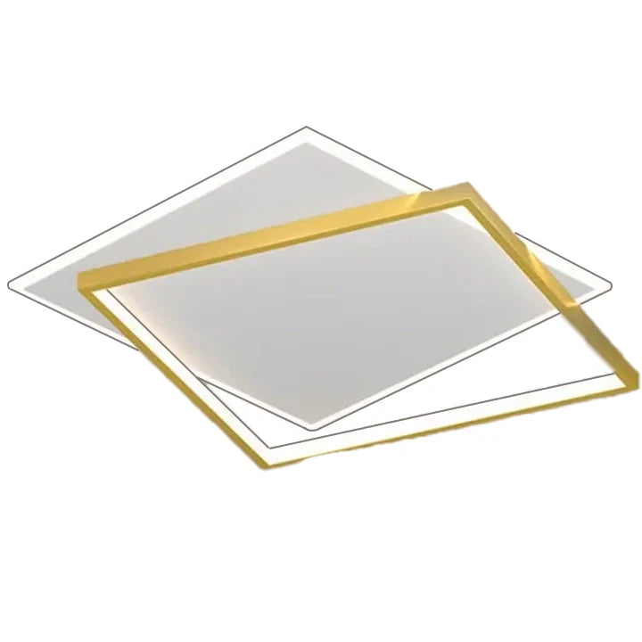 Lustra LED cu telecomanda SOLARA 66W, 2 Patrate, lumina Rece/Calda/Neutra, Dimabila, Auriu Alb