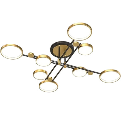Lustra LED cu Telecomnda MARIA, 8 Elemente, 44W, Lumina Calda/Rece/Neutra, Dimabila, Auriu