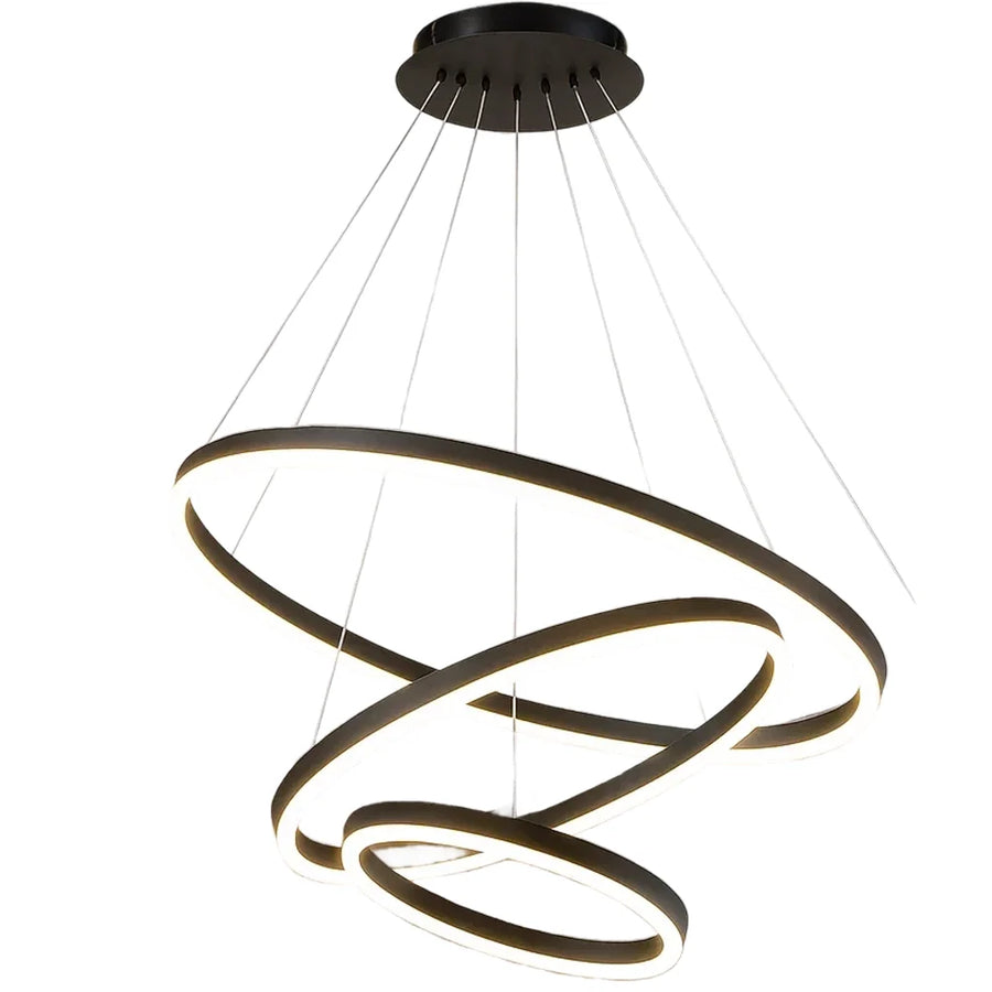 Lustra LED suspendata cu telecomanda CASIANA 85W, 3 Cercuri, lumina Rece/Calda/Neutra, Dimabila, Negru, Inaltime Reglabila