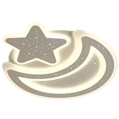 Lustra LED Nova cu Telecomanda, 89W,  Dimabil, Forma Luna si Stea, Alb