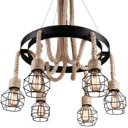 Lustra Roata LV580/6BK, 6xE27, Maro, Metal si Sfoara