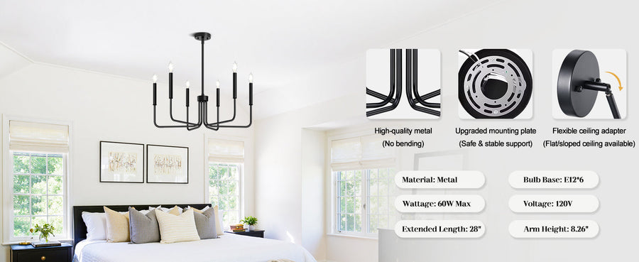 Lustra Metalic AVANT, tip Pendul cu brate, D63 cm Rotunda, 6xE14, Negru