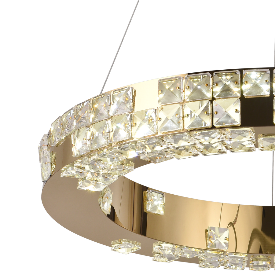 Lustra LED cu Telecomanda, LLC135/1GD, Cristal si Metal, 29W, 1 Cerc, Dimabila, Inaltime Reglabila, Lumina Rece/Calda/Neutra, Iluminat Luxos