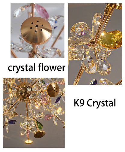 Candelabru Modern cu Cristal, FloraLux, 32xG4, Auriu si Cristale , 54.5cm, Inaltime Reglabila, Metal si Cristal