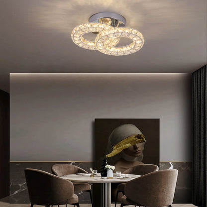 Lustra LED si cristal ZABINA 25W, 2 Cercuri, lumina Rece/Calda/Neutra, Crom Lucios