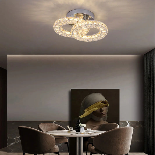 Lustra LED si cristal ZABINA 25W, 2 Cercuri, lumina Rece/Calda/Neutra, Crom Lucios