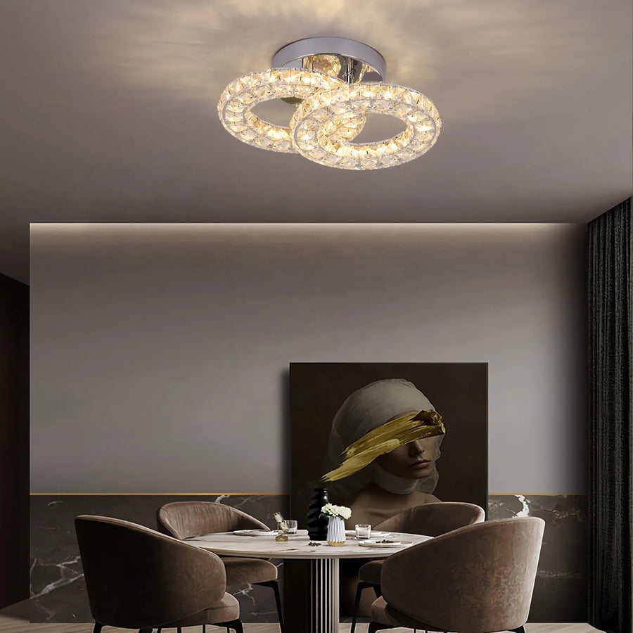 Lustra LED si cristal ZABINA 25W, 2 Cercuri, lumina Rece/Calda/Neutra, Crom Lucios